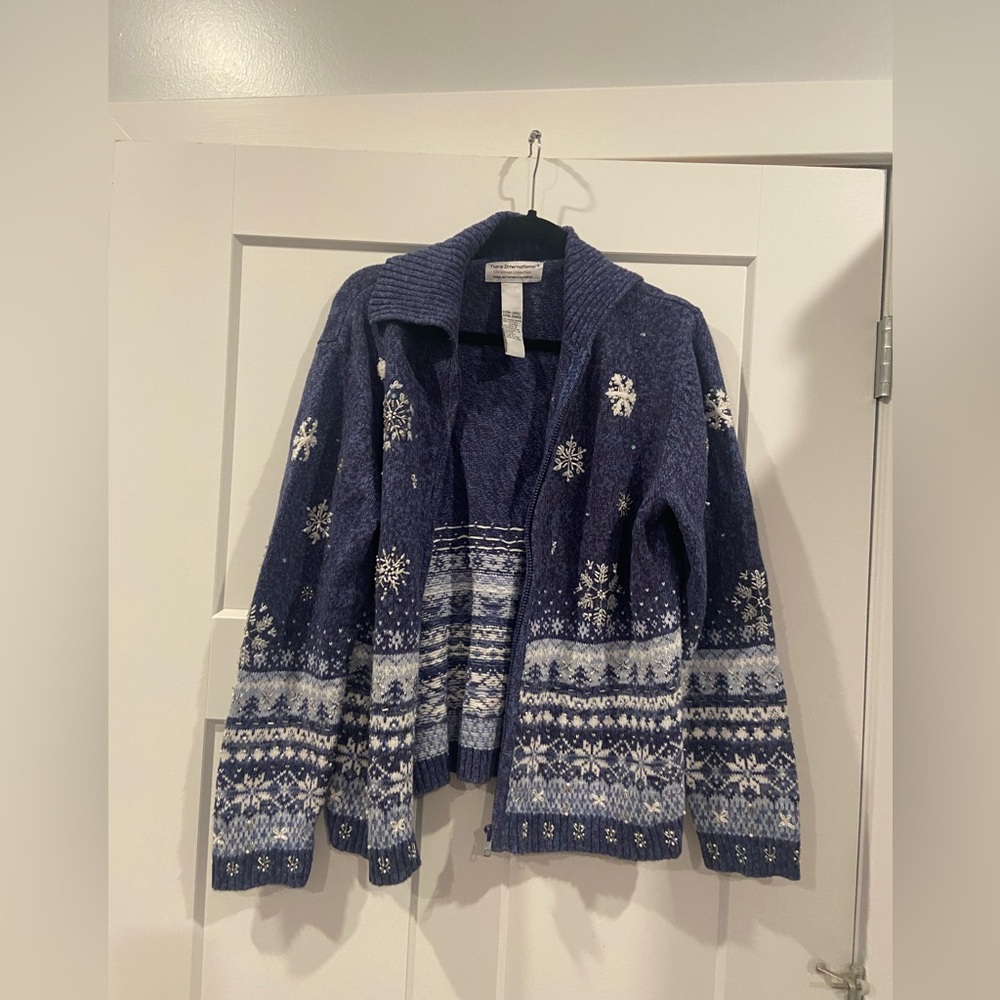 Blue Snowflake Zip up Winter Sweater Women's XL Tiara Collectibles Christmas